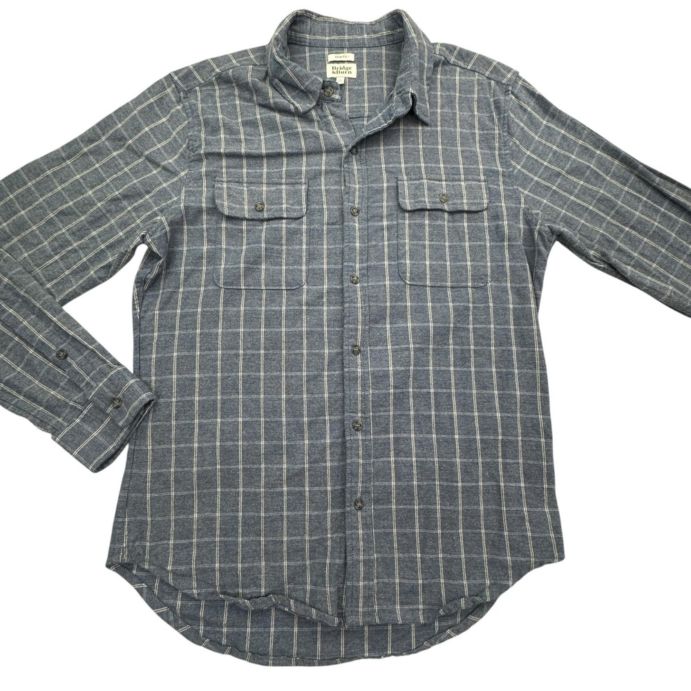 Bridge & Burn Shirt Mens M Blue Gray Plaid Slim Fit Long Sleeve Button Flannel